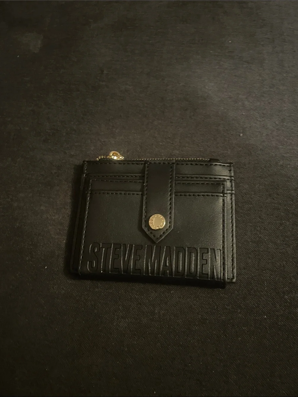 Steve Madden Black Slim Leather Card Case with Gold Accent